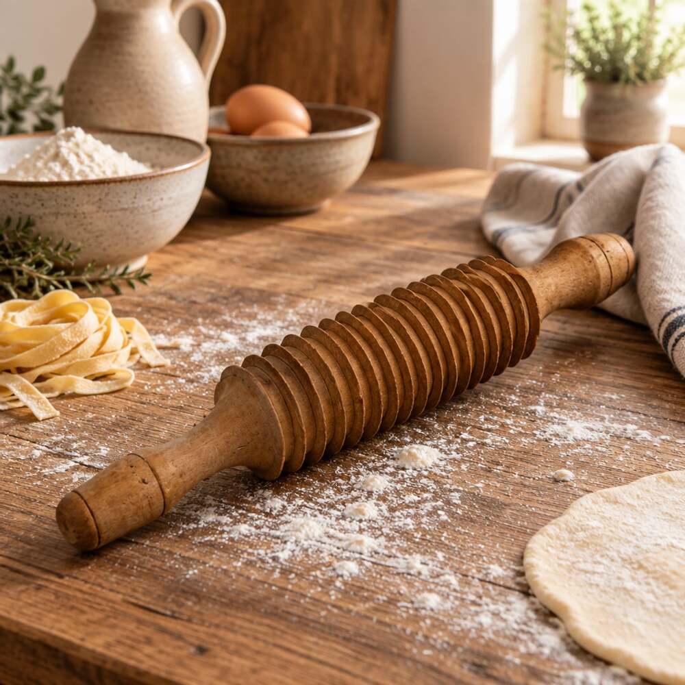 VTG Wooden Oat Crusher Ridged Rolling Pin Size 14.5βNatural Treen